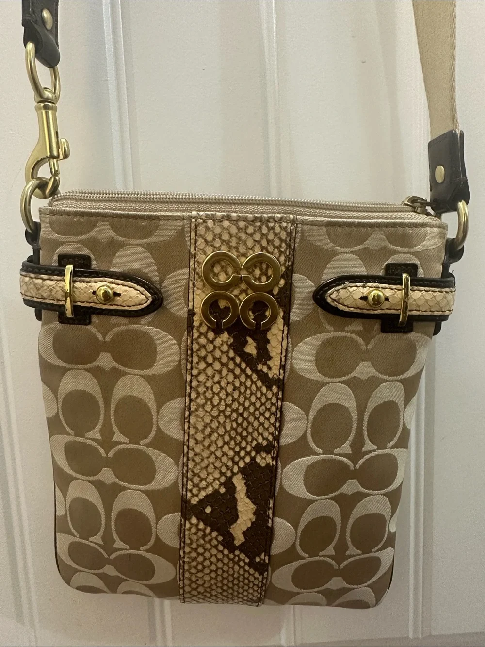 Coach Colette Khaki Beige Signature phython Crossbody